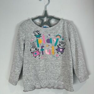 Peppa Pig Gray Kids Shirt with Playful Print Sparkly Long Sleeve 2T Girls